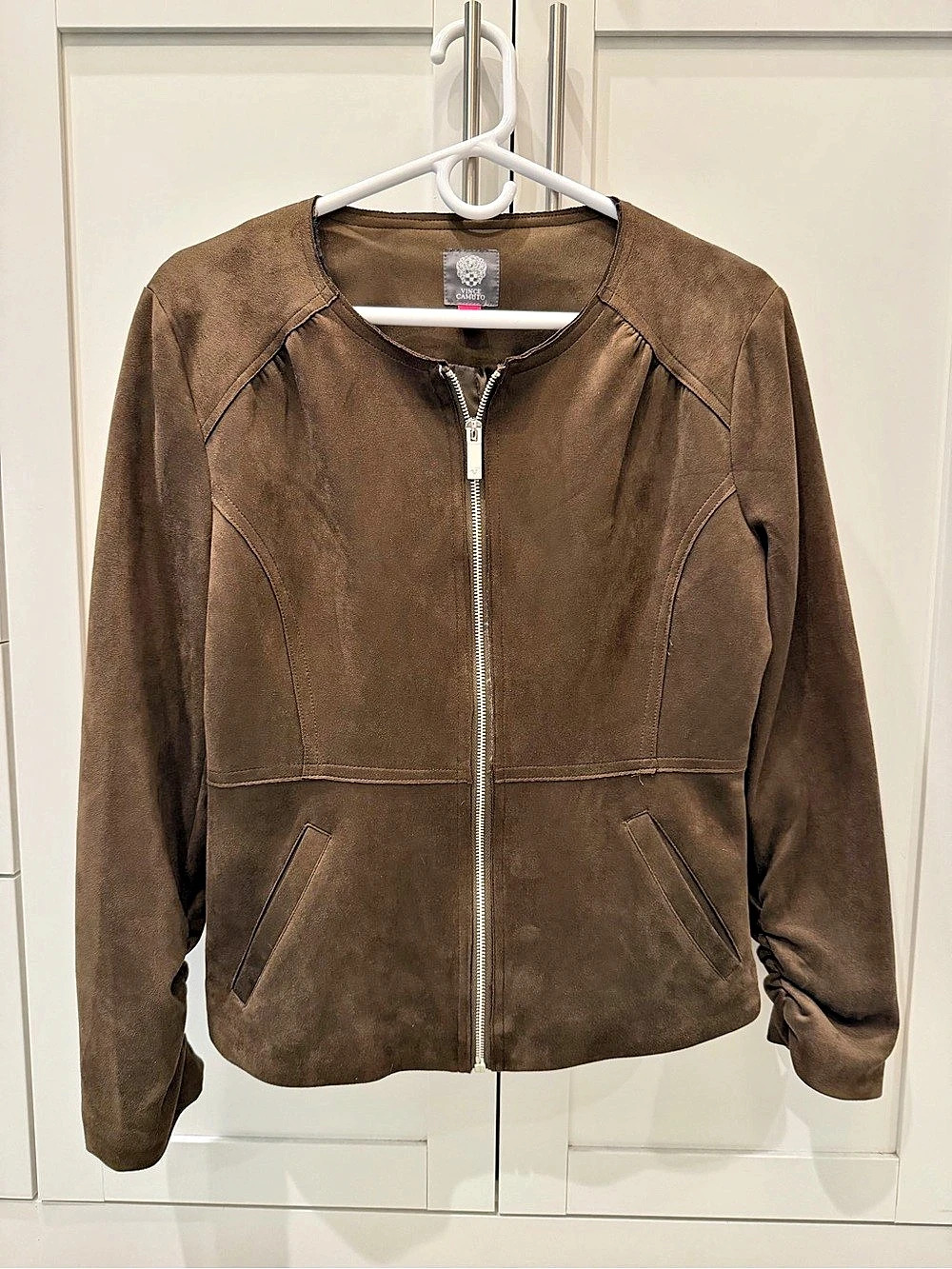 Vince Camuto Faux Suede Zip Jacket Brown Faux Suede Jacket Size 10 Like New